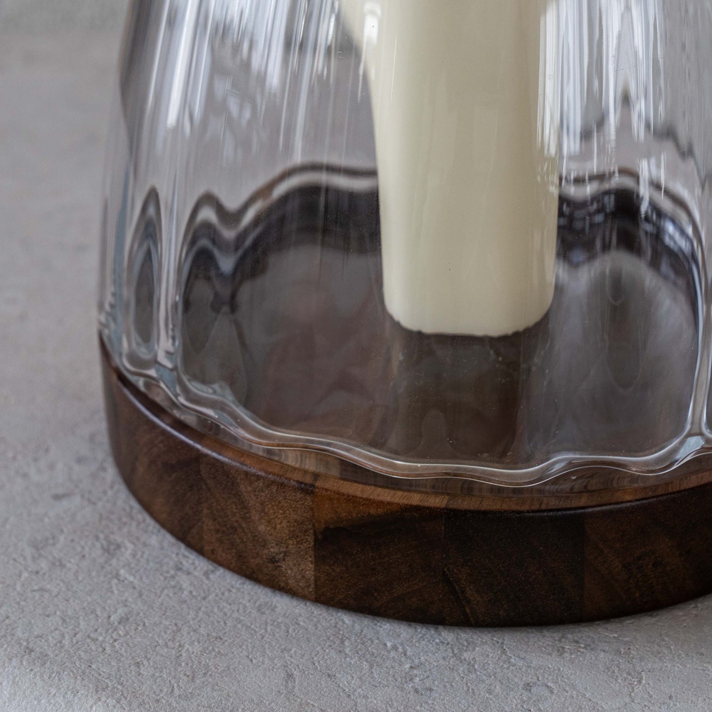 Oval Glass Candle Holder with Wooden Base