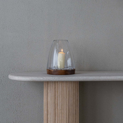 Oval Glass Candle Holder with Wooden Base
