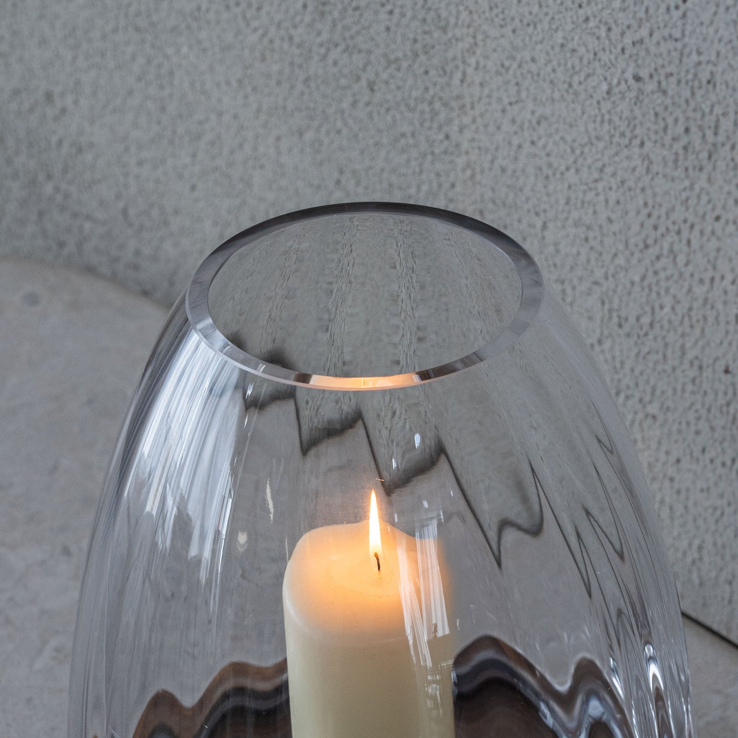 Oval Glass Candle Holder with Wooden Base