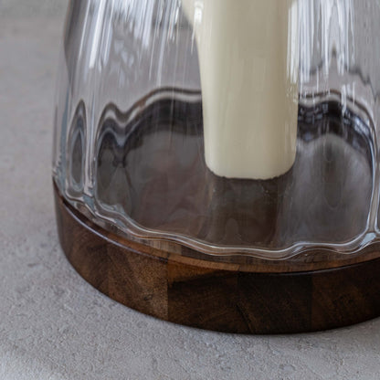 Oval Glass Candle Holder with Wooden Base