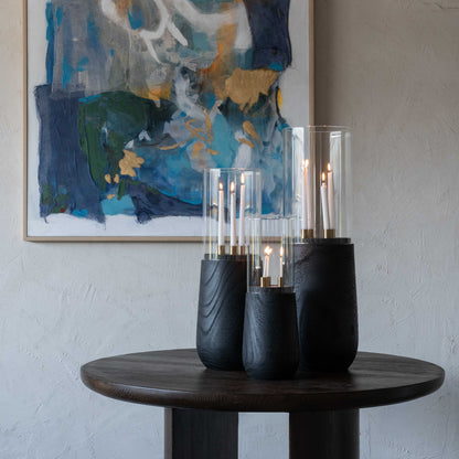 Solid Wood And Glass Candle Holder