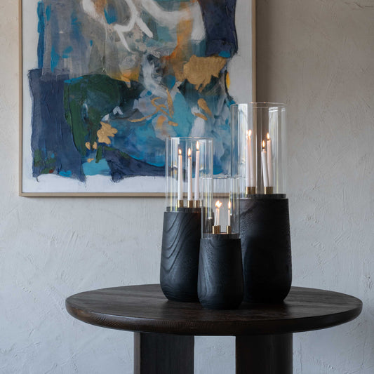 Solid Wood And Glass Candle Holder