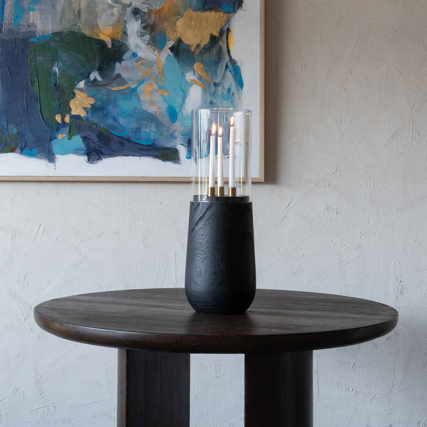 Solid Wood And Glass Candle Holder