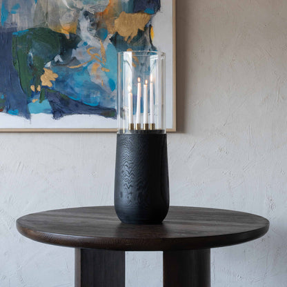 Solid Wood And Glass Candle Holder